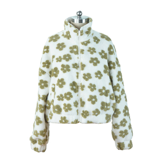 Women's Floral Fleece Jacket - Green - SHACI