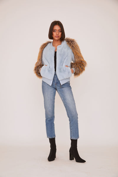 Faux fur bomber jacket in blue - Balmain